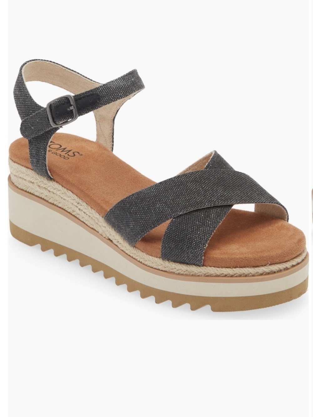 TOMS Charcoal Crisscross Ankle-Strap Platform Sandal